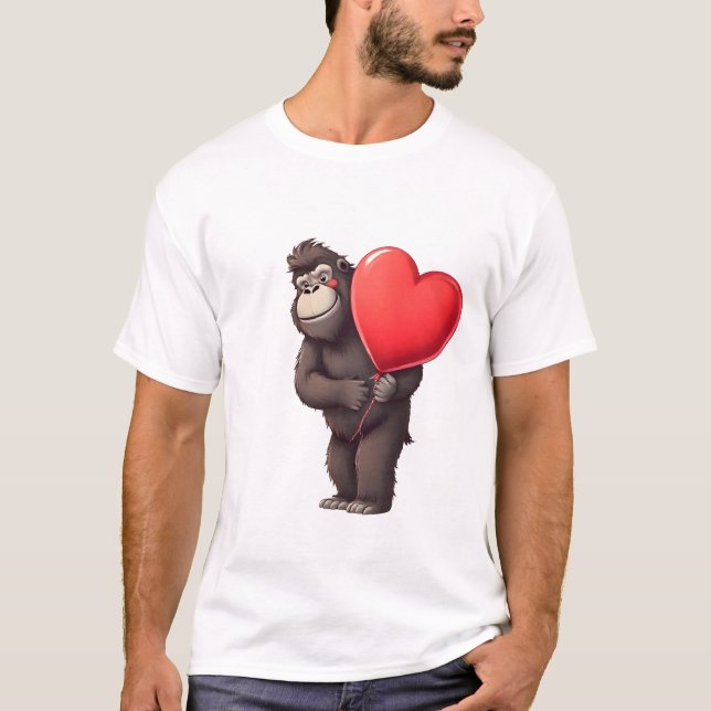 T-shirt Gorille Timide avec Ballon en Forme de Cœur (Devant)