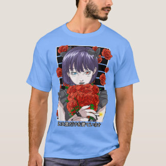 T-shirt Goth Anime Girl Gothique Rose esthétique japonaise