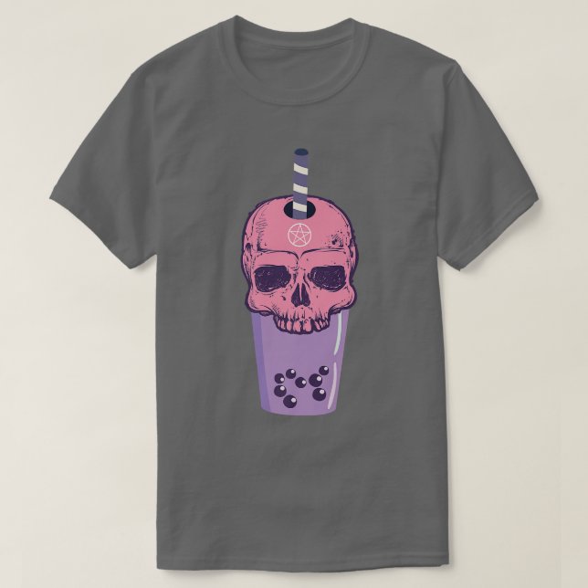 T-shirt goth et bulle thé squelette goth squelette Premium (Design devant)