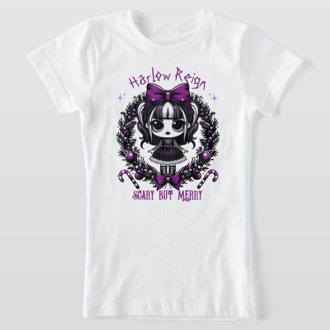T-Shirt Goth fille mignonne violet et noir Noël gothique (Poser)