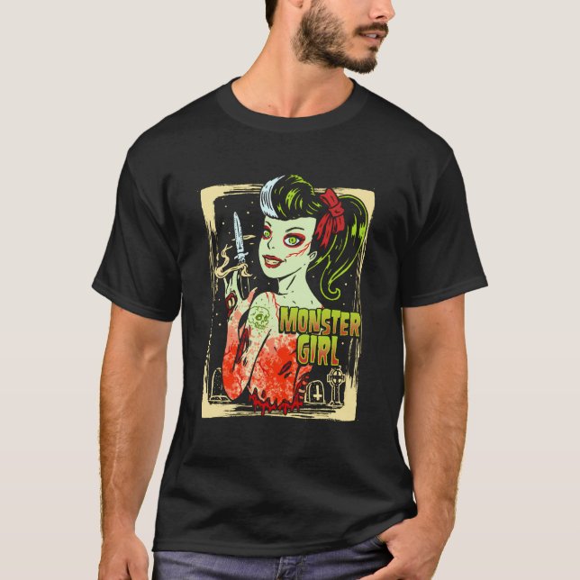 T-shirt Goth Girl Monster Pinup Zombie Rockabilly (Devant)