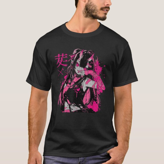 T-shirt Goth Grunge Demon Anime Girl Waifu Horreur Alt Aes (Devant)