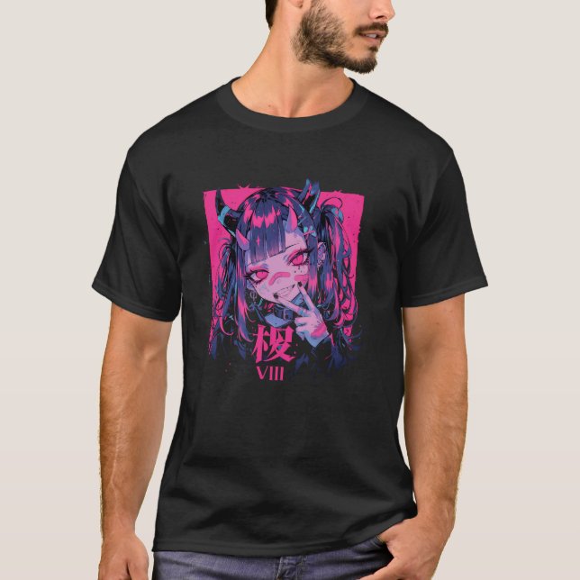 T-shirt Goth Grunge Demon Anime Girl Waifu Horror Alt Aest (Devant)
