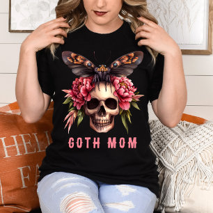 T-shirt Goth Maman Floral Crâne Moth Rose Fête des Mères