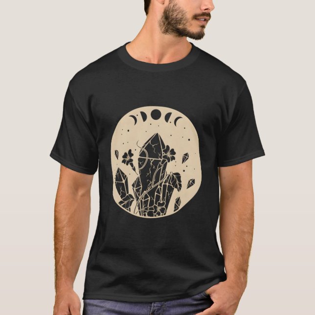 T-shirt Goth Moon Phases Cristaux Célestes Et Fleurs (Devant)