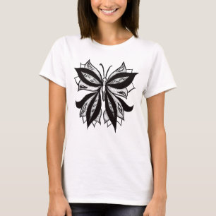 T-shirt Goth Papillon noir et blanc tatouage Art