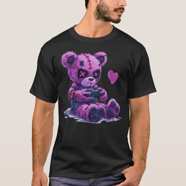 T-shirt Goth Pastel Cute Creepy Kawaii Gamer Teddy Bear Ga (Devant)