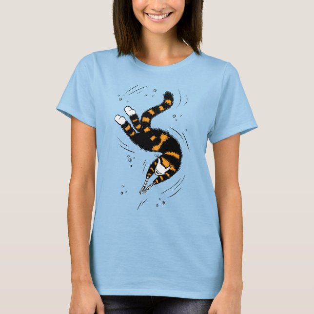 T-shirt Goth Swimming Cat Skeleton (Devant)