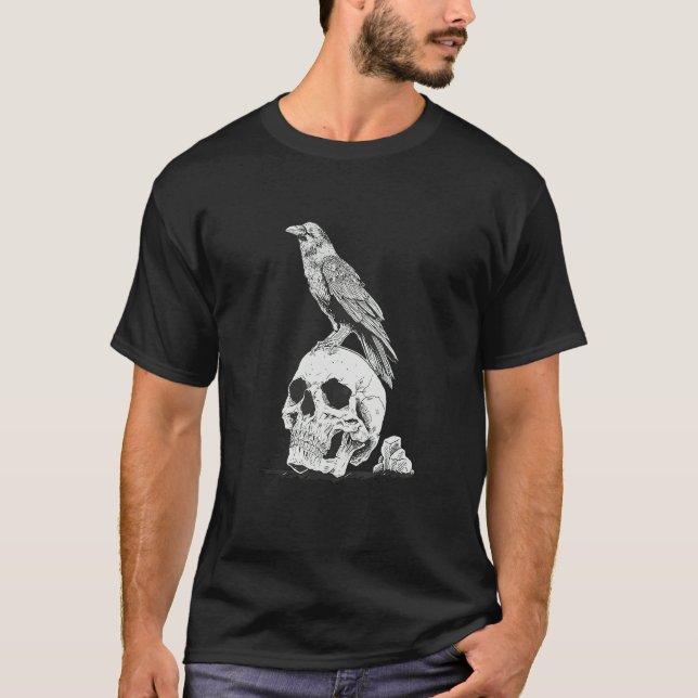 T-shirt Gothic Animal Raven Creepy Bird Skull Spooky Vikin (Devant)