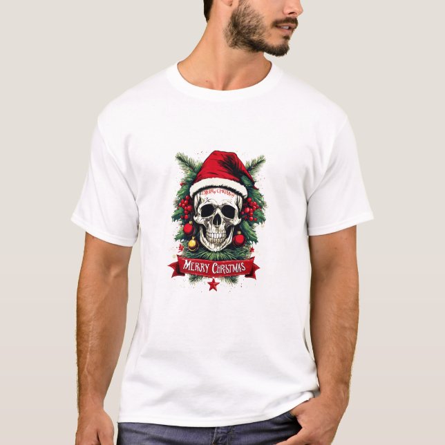 T-shirt Gothic Cheer: Death Skull Merry Christmas (Devant)