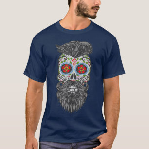 T-shirt Gothic Stars Sugar Skull Hipster With Beard 2