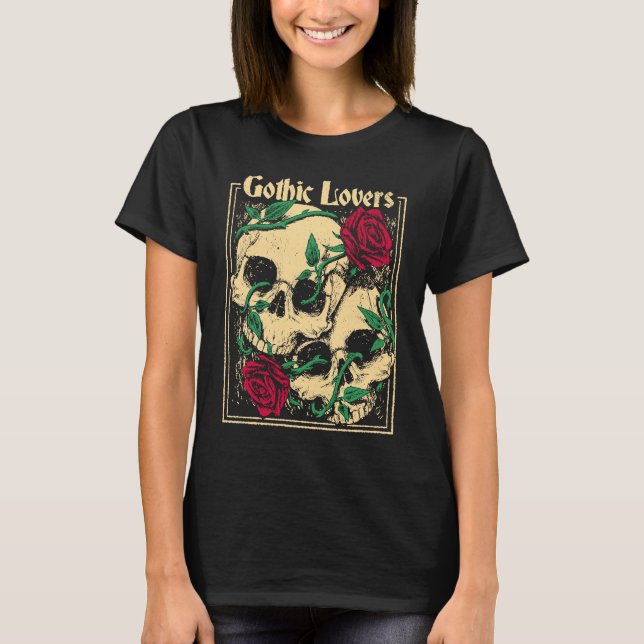 T-shirt Gothic  Witch Pagan Wiccan Wicca Roses & Skulls (Devant)