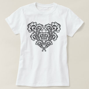 T-shirt Gothique Art Nouveau Fleur Coeur