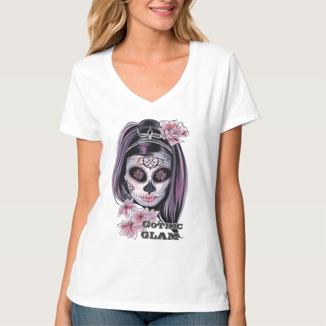 T-shirt Gothique crâne de sucre glam femme (Devant)
