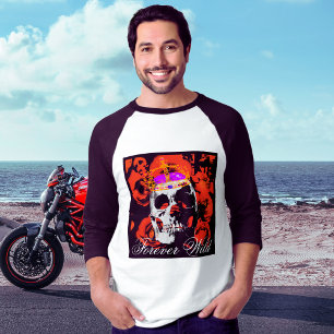 T-shirt Gothique Crâne Rouge Roses Baseball