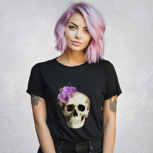 T-shirt Gothique Crâne violet Rose noir