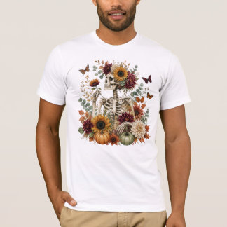 T-shirt Gothique Floral Skeleton Cottagecore Halloween