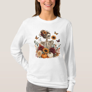T-shirt Gothique Floral Squelette Automne Halloween