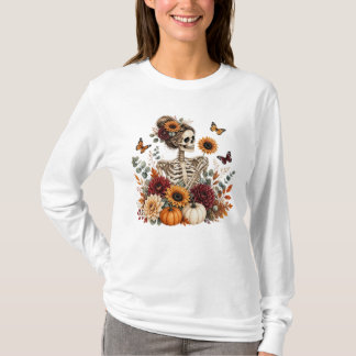 T-shirt Gothique Floral Squelette Automne Halloween 