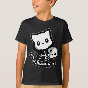 T-shirt Gothique Kawaii Pastel Squelette Chat Noir Mignon