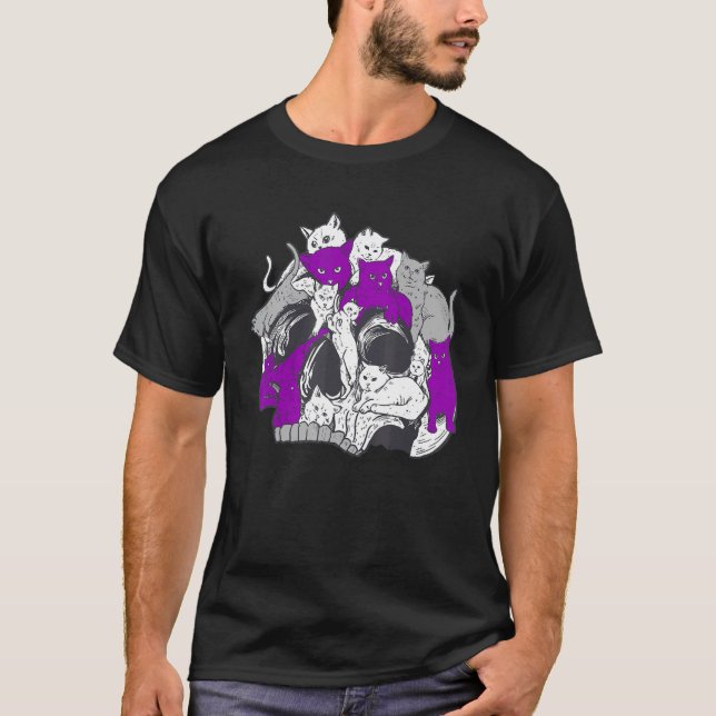 T-shirt Gothique Occulte Ace Chat Drapeau Asexuel Lgbqa As (Devant)