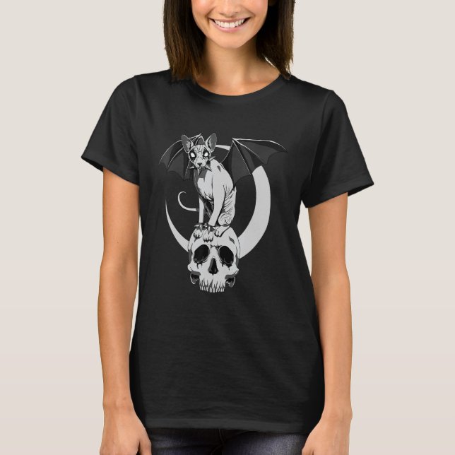 T-shirt Gothique Sphynx Chat Chat Chat Wicca Goth Crâne Ma (Devant)