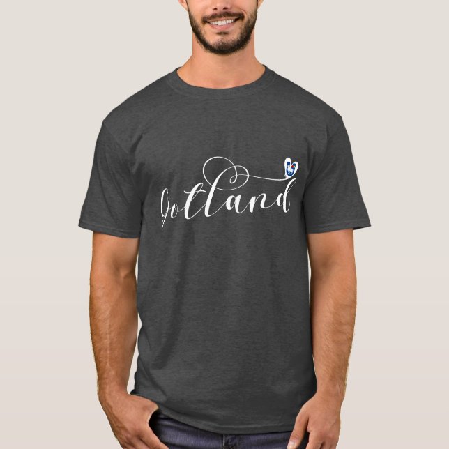 T-shirt Gotland Drapeau Design de script de coeur, Suède (Devant)