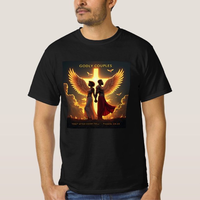 T-shirt Gotly Rise - Couple Noir (Proverbes 24:16) (Devant)