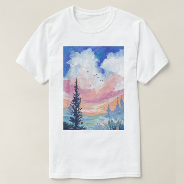 T-shirt Gouache paysage nature ciel peinture art (Design devant)