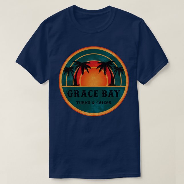 T-shirt Grace Bay Turks Caicos Beach Retro Sunset (Design devant)