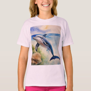 T-shirt Grâce en bleu : Dauphin à l'aquarelle