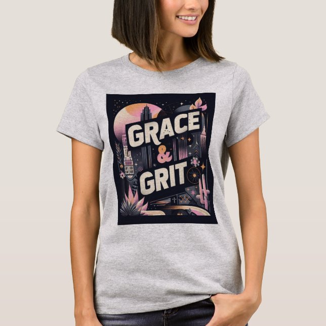 T-shirt Grace & Gris Moderne Noir Rose Typo (Devant)