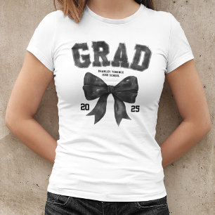 T-shirt Grad Class of 2025 Black Bow Graduation Year