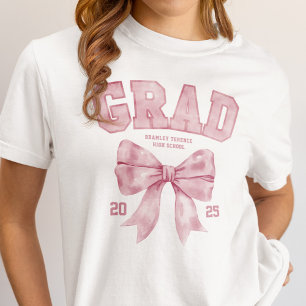 T-shirt Grad Class of 2025 Pink Bow Graduation Year