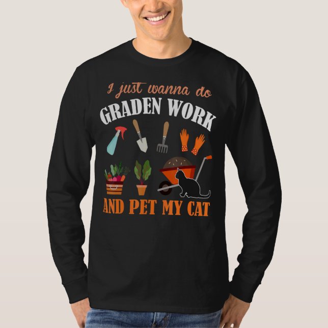 T-shirt Gradding Cat Garden Work Chats Plante Gardenner (Devant)