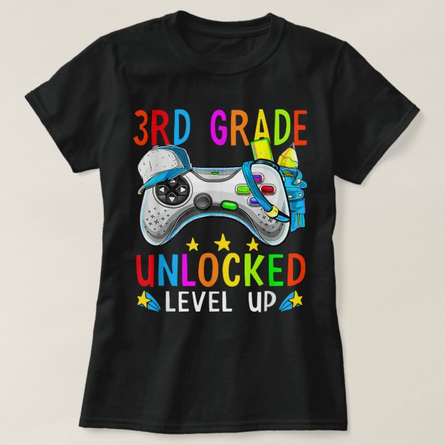 T-shirt Grade 3 Unlocked Level Up Gamer Back To School 3rd (Design devant)