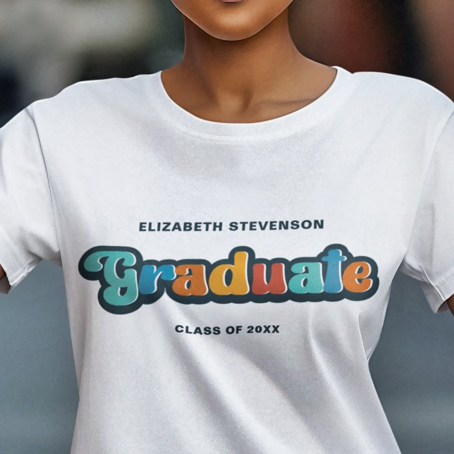 T-shirt Gradué super rétro coloré avec nom (Créateur téléchargé)