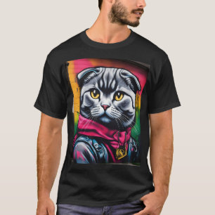 T-shirt Graffiti Art of a Scottish Fold Cat