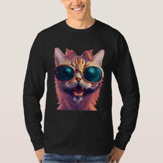 T-shirt Graffiti coloré chat ombre porter lunettes de sole