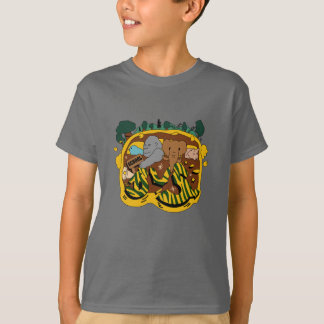 T-shirt graffiti d'animaux qui vont à l'école en bus