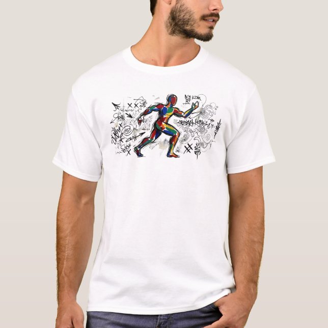 T-shirt Graffiti d'art de rue sur un coureur abstrait (Devant)