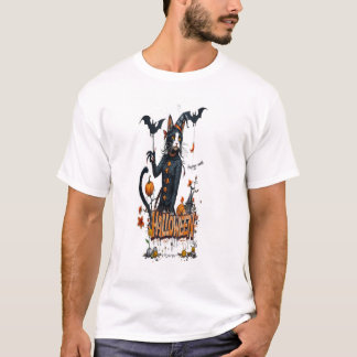 T-shirt graffiti d'art d'horreur de chat d'Halloween