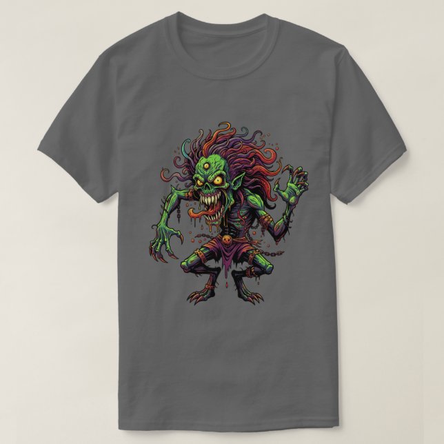 T-Shirt graffiti d'horreur de crâne de zombie grun (Design devant)