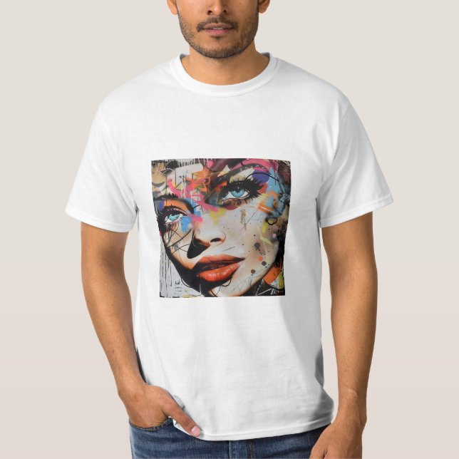 T-shirt Graffiti du visage d'une femme (Devant)