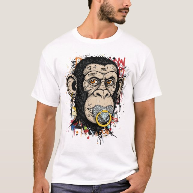 T-shirt Graffiti Monkey Visage Art - Style Rue Abstrait (Devant)