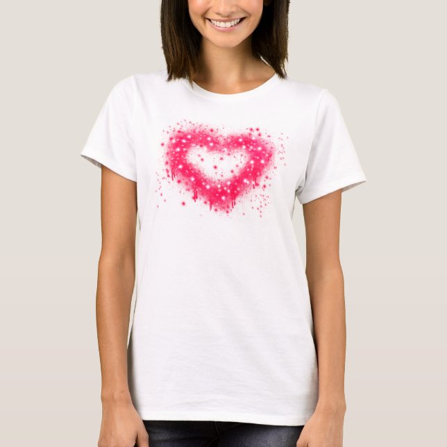 T-shirt Graffiti peinture rose brillant design coeur (Devant)