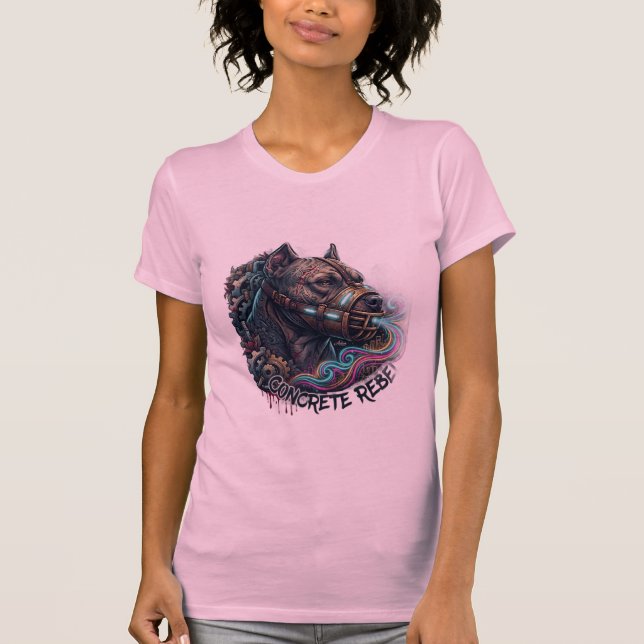 T-Shirt Graffiti Pitbull Rebelle en Béton (Devant)