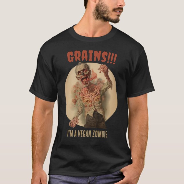 T-shirt Grains Je suis un Vegan Zombie Drôle Horreur Vinta (Devant)