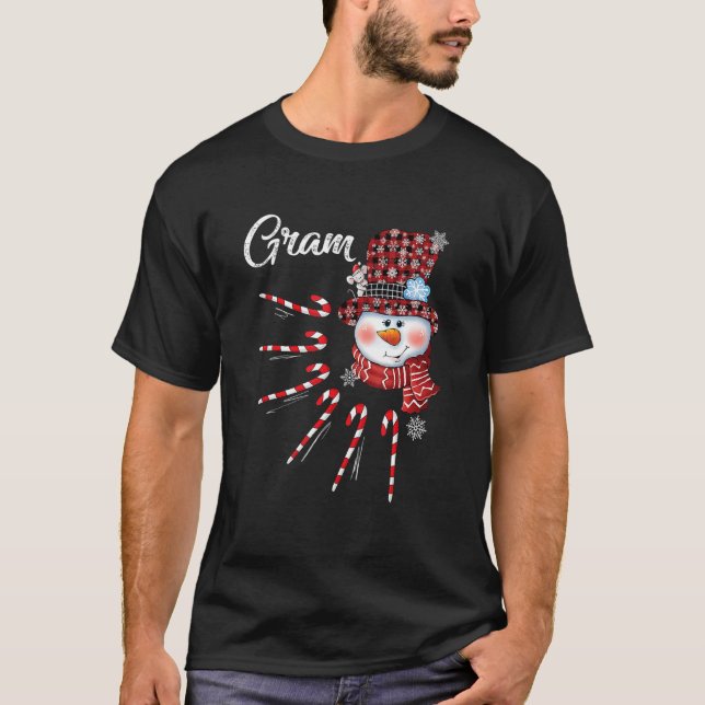 T-shirt Gram Snowman Sucre de canne Noël Red Plaid Casquet (Devant)