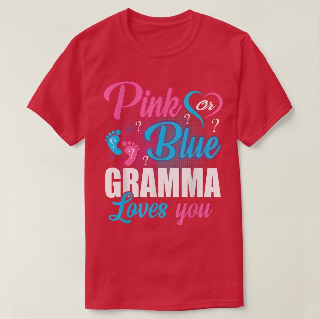 T-shirt Gramma Rose Ou Bleu Vous Aime Genre Bébé Révéler P (Design devant)